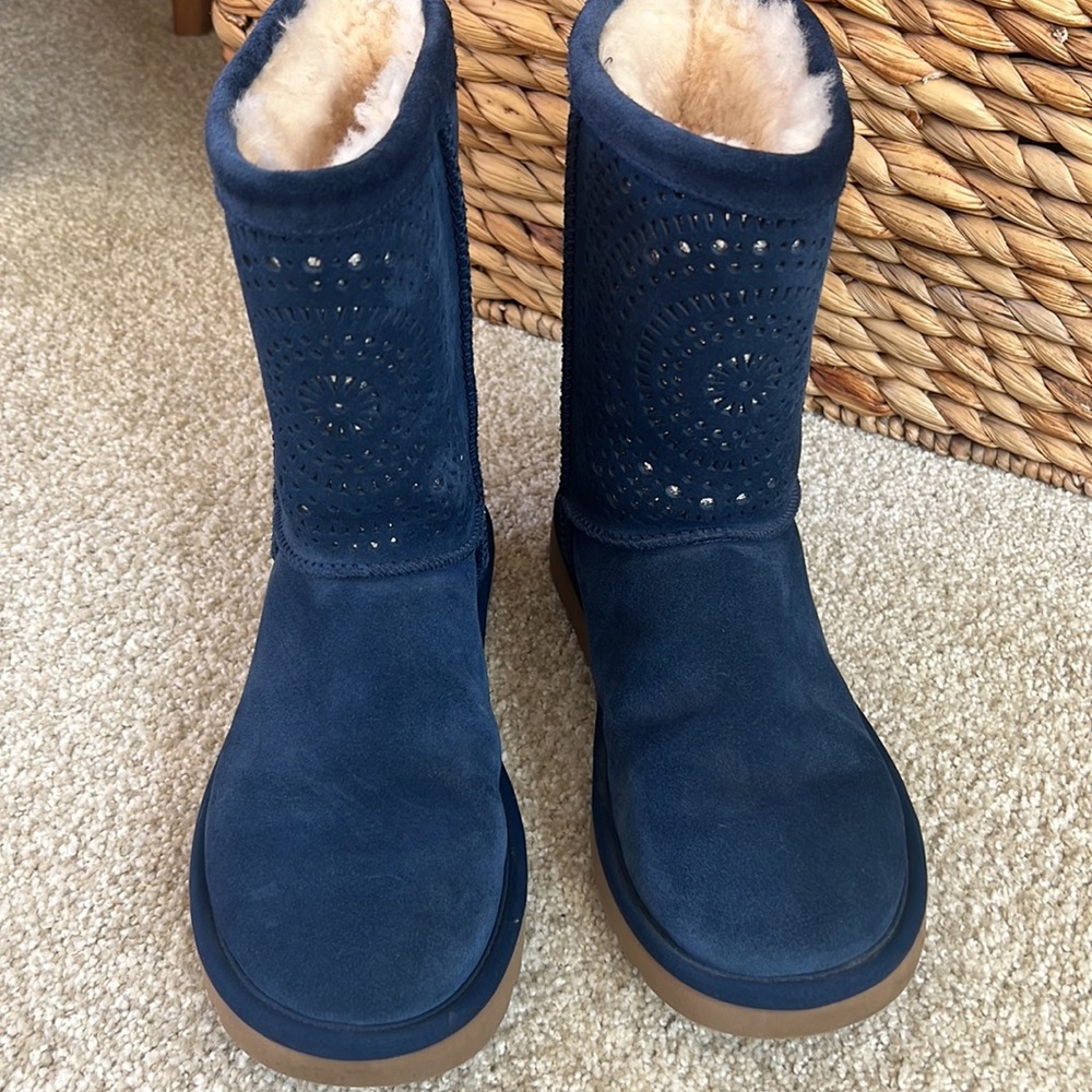 UGG Blue Suede Boots with Studded Design - Picture 2 of 9
